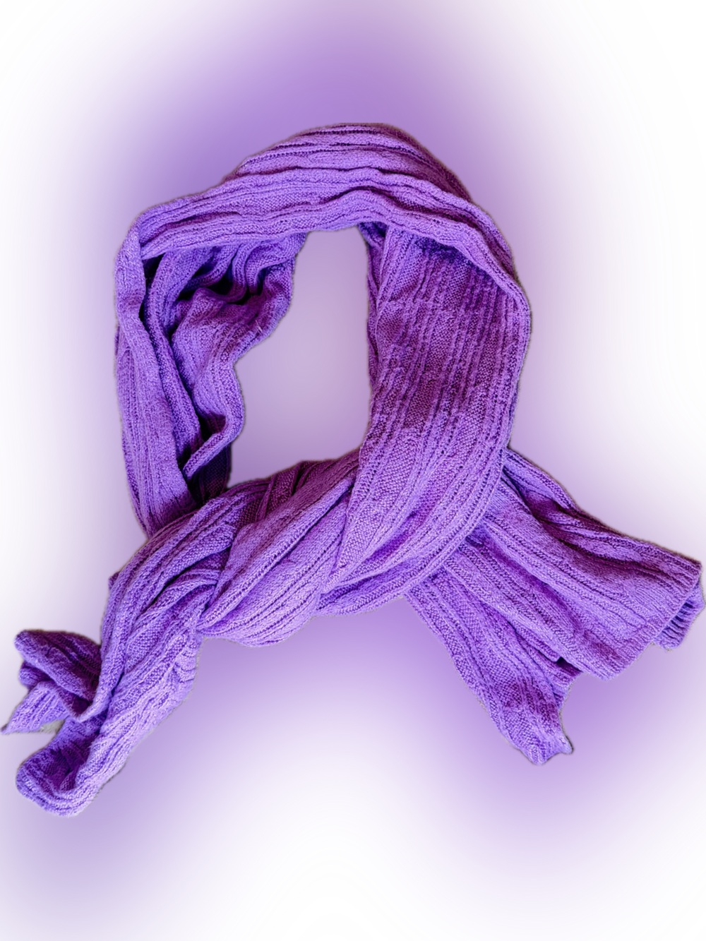 Lightweight Luxurious Long Soft Purple Ribbed Knit Scarf  Over 4’ Long Accessory